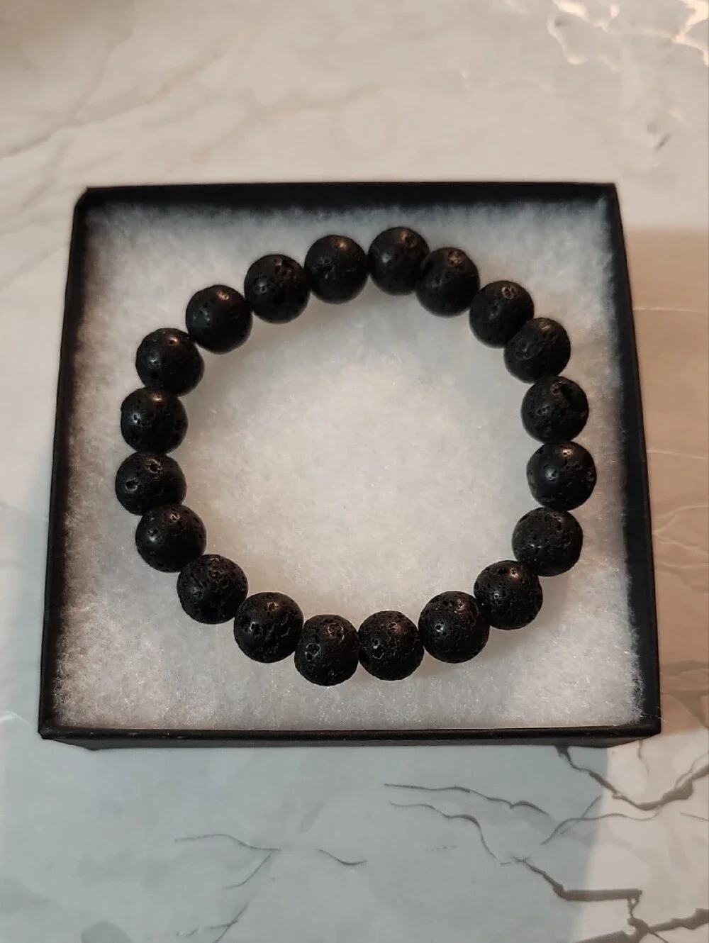 Handcrafted Mens Black Lava Beaded Stretch Bracelet